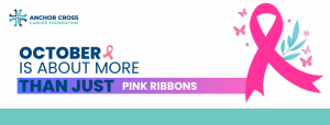 Breast cancer awareness ribbon with supportive messaging, representing local financial assistance for patients in Lower Alabama.